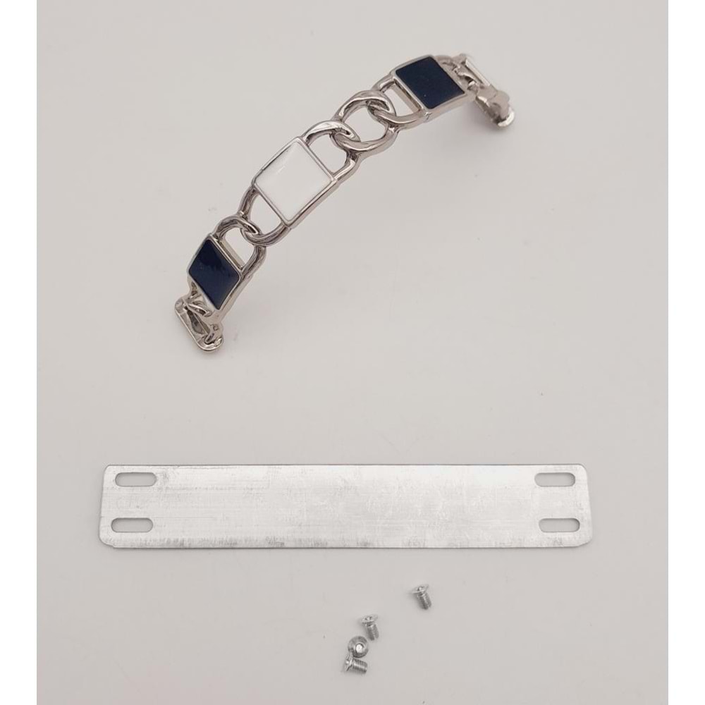 Çanta Aksesuar Siyah Beyaz Kare Desenli Gümüş Çanta Tutma Sapı