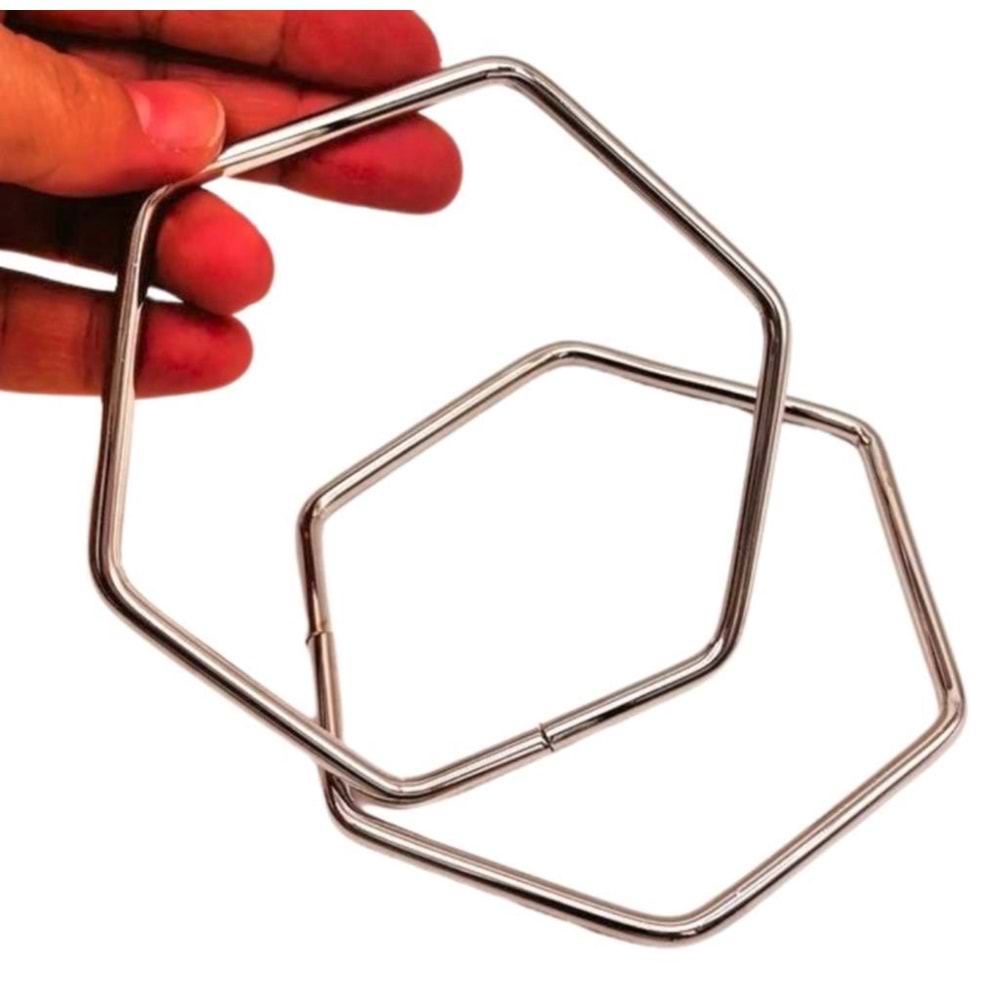 Çanta Aksesuar Gümüş Renk Altıgen Model Çift Metal Çanta Sapı