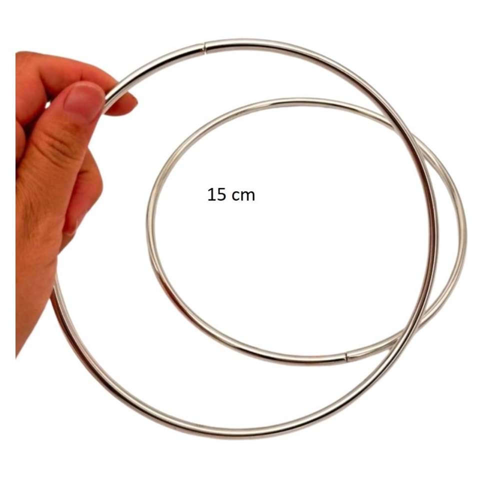 Çanta Aksesuar 15 Cm Yuvarlak Metal Çanta Sapı Gümüş Renk