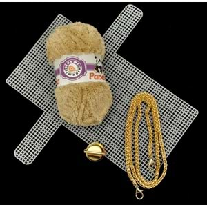 Çanta Aksesuar Kalın Örgü Zincir Panda Kürk İpli Çanta Seti Light Gold