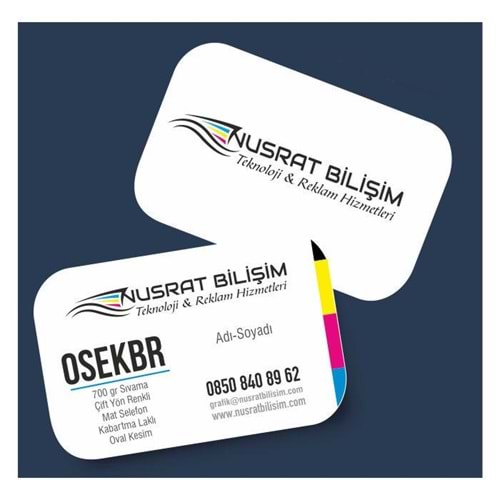 Kartvizit 700 gr Sıvama Mat Selefon Kabartma Laklı Çift Yüz Oval Kesim 8,3x5,1 cm 1.000 Adet
