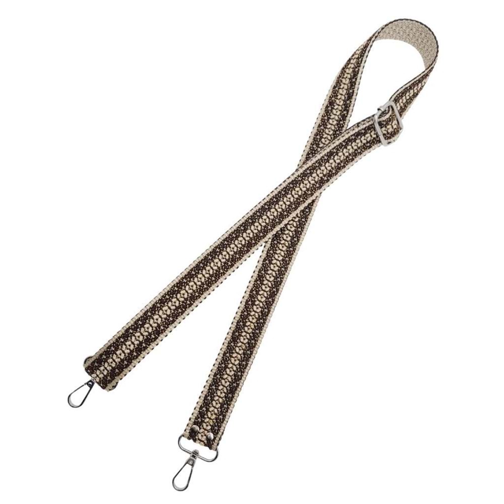 Çanta Aksesuar 120x3 cm Polyester Kolon Çanta Sapı Bej Kahverengi Simli Gümüş Metalli