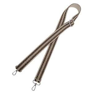 Çanta Aksesuar 120x3 cm Polyester Kolon Çanta Sapı Bej Kahverengi Simli Gümüş Metalli