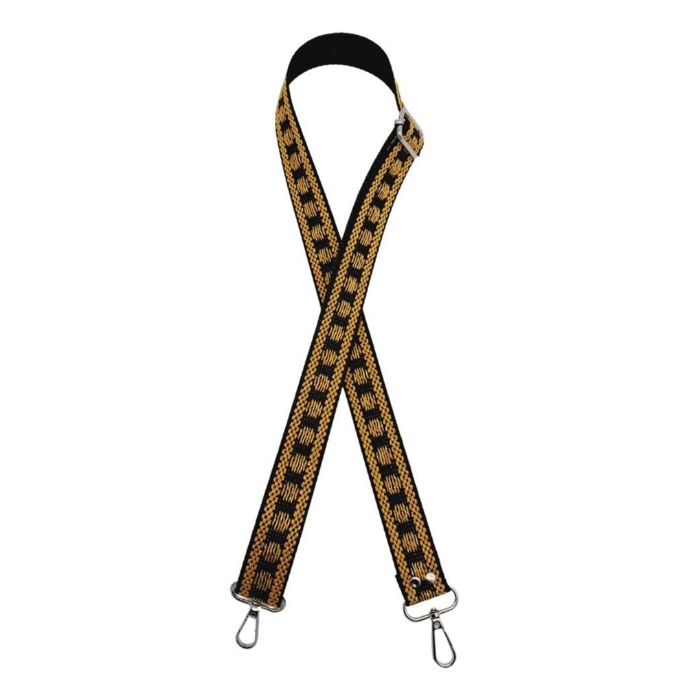 Çanta Aksesuar 120x3 cm Polyester Kolon Çanta Sapı Siyah Gold Simli Gümüş Metalli