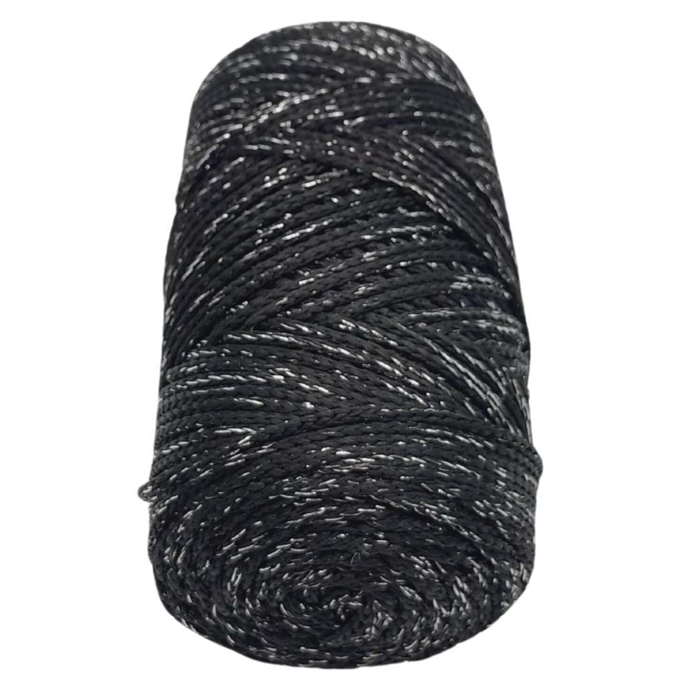 Çanta Aksesuar Renkli Simli Polyester Makrome Siyah Renk 200 gr No:03