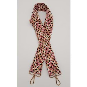 Çanta Aksesuar 120x5 cm Renkli Hasır Örgü Model Pamuklu Kolon Çanta Sapı Light Gold Metalli