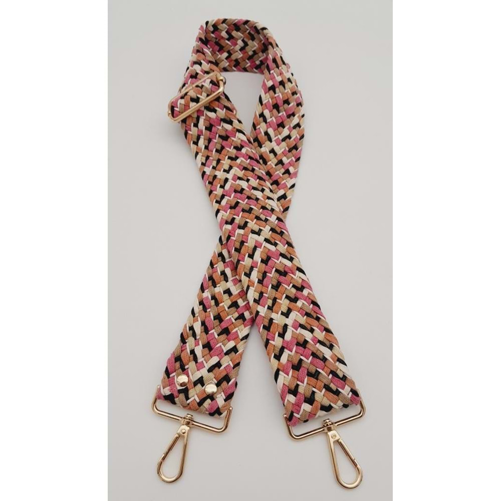 Çanta Aksesuar 120x5 cm Renkli Hasır Örgü Model Pamuklu Kolon Çanta Sapı Light Gold Metalli