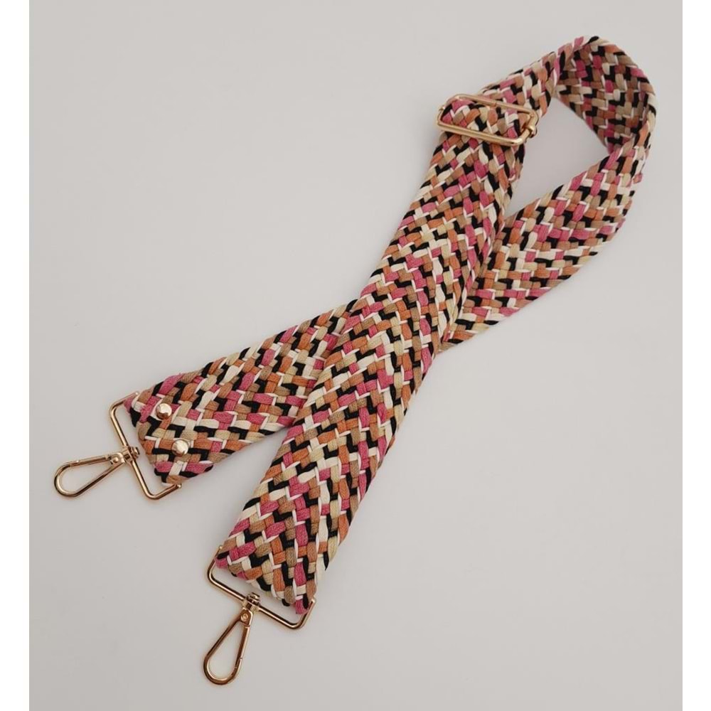 Çanta Aksesuar 120x5 cm Renkli Hasır Örgü Model Pamuklu Kolon Çanta Sapı Light Gold Metalli