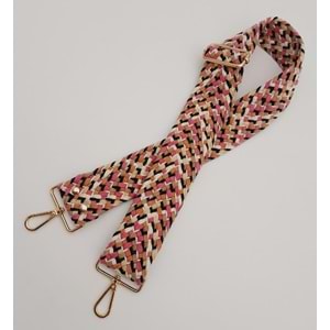 Çanta Aksesuar 120x5 cm Renkli Hasır Örgü Model Pamuklu Kolon Çanta Sapı Light Gold Metalli