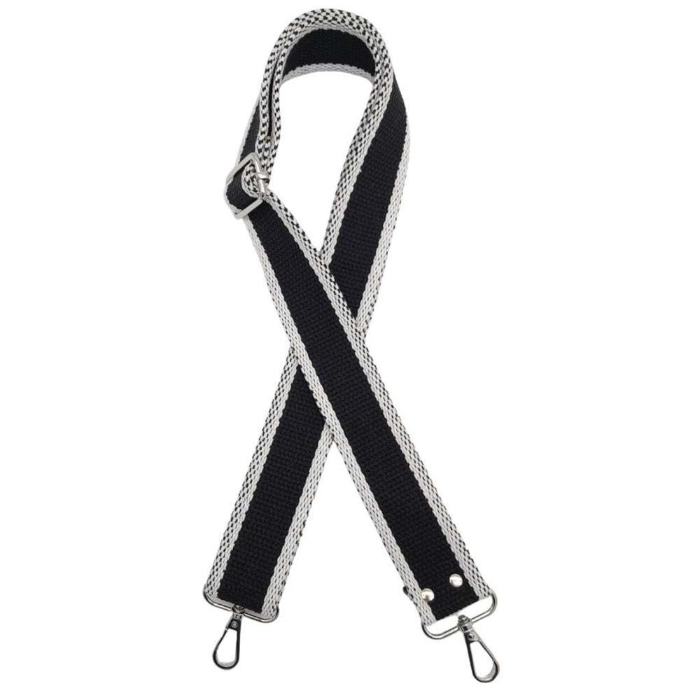Çanta Aksesuar Pamuklu Kolon 120x4 cm Siyah Beyaz Renk Gümüş Metalli