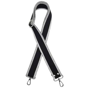 Çanta Aksesuar Pamuklu Kolon 120x4 cm Siyah Beyaz Renk Gümüş Metalli