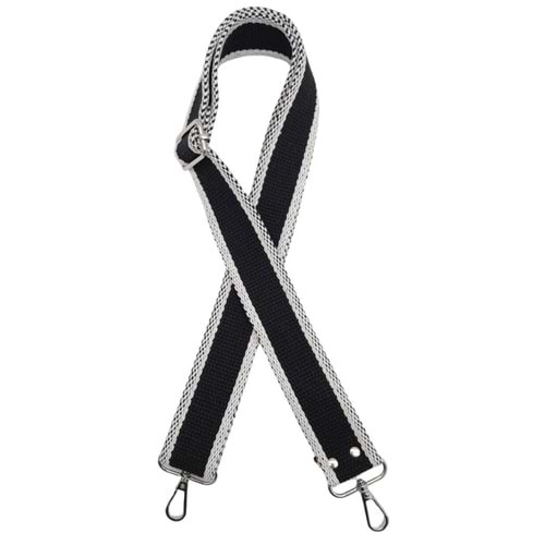 Çanta Aksesuar Pamuklu Kolon 120x4 cm Siyah Beyaz Renk Gümüş Metalli