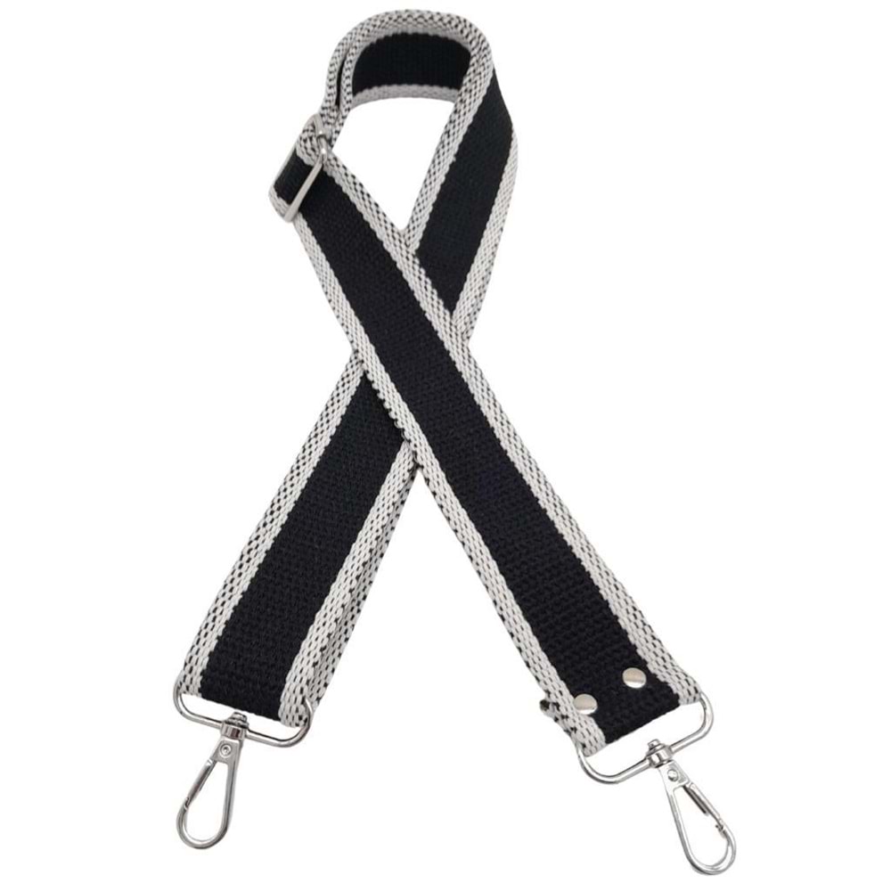 Çanta Aksesuar Pamuklu Kolon 120x4 cm Siyah Beyaz Renk Gümüş Metalli