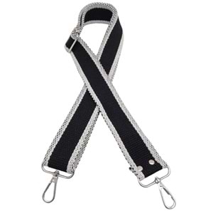 Çanta Aksesuar Pamuklu Kolon 120x4 cm Siyah Beyaz Renk Gümüş Metalli