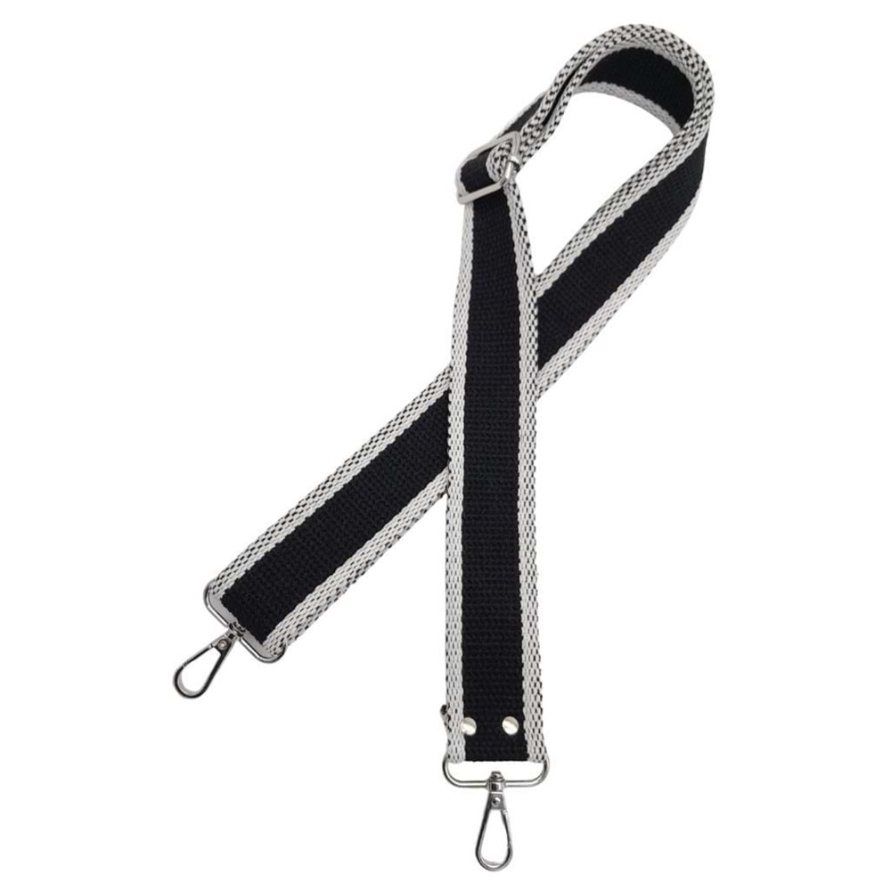 Çanta Aksesuar Pamuklu Kolon 120x4 cm Siyah Beyaz Renk Gümüş Metalli