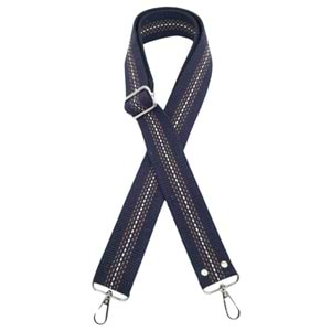 Çanta Aksesuar Pamuklu Kolon 120x4 cm Lacivert Renk Kahve Beyaz Çizgili Gümüş Metalli