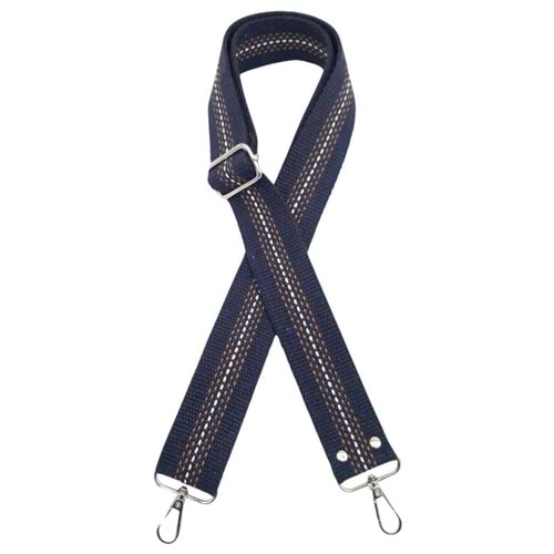 Çanta Aksesuar Pamuklu Kolon 120x4 cm Lacivert Renk Kahve Beyaz Çizgili Gümüş Metalli