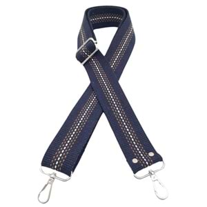 Çanta Aksesuar Pamuklu Kolon 120x4 cm Lacivert Renk Kahve Beyaz Çizgili Gümüş Metalli