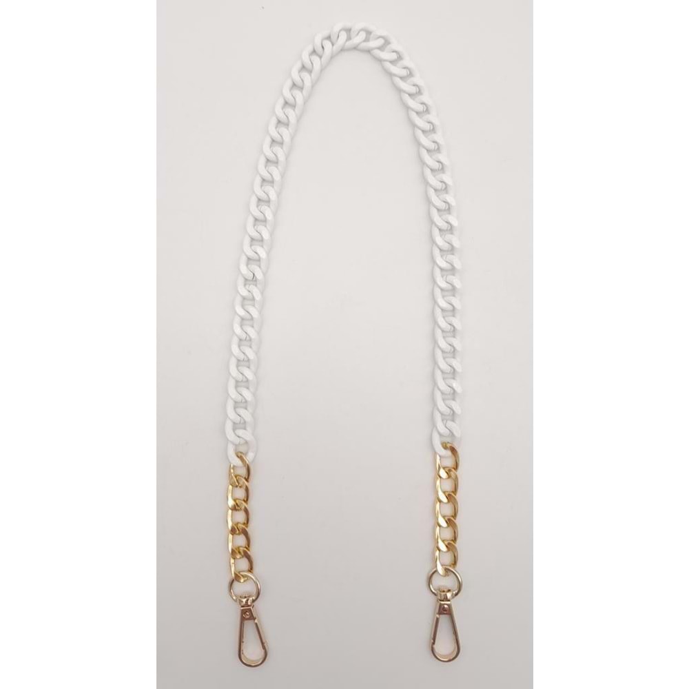 Çanta Aksesuar Renkli Metal 60 cm Kancalı Zincir Buz Beyazı