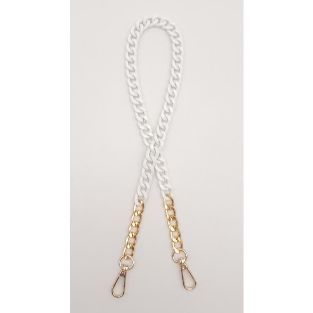 Çanta Aksesuar Renkli Metal 60 cm Kancalı Zincir Buz Beyazı