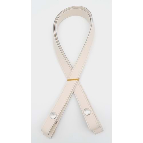 Çanta Aksesuar Çift Kat Dikişli Suni Deri Krem Çıtçıtlı Çanta Sapı 70 cm Gümüş Metalli