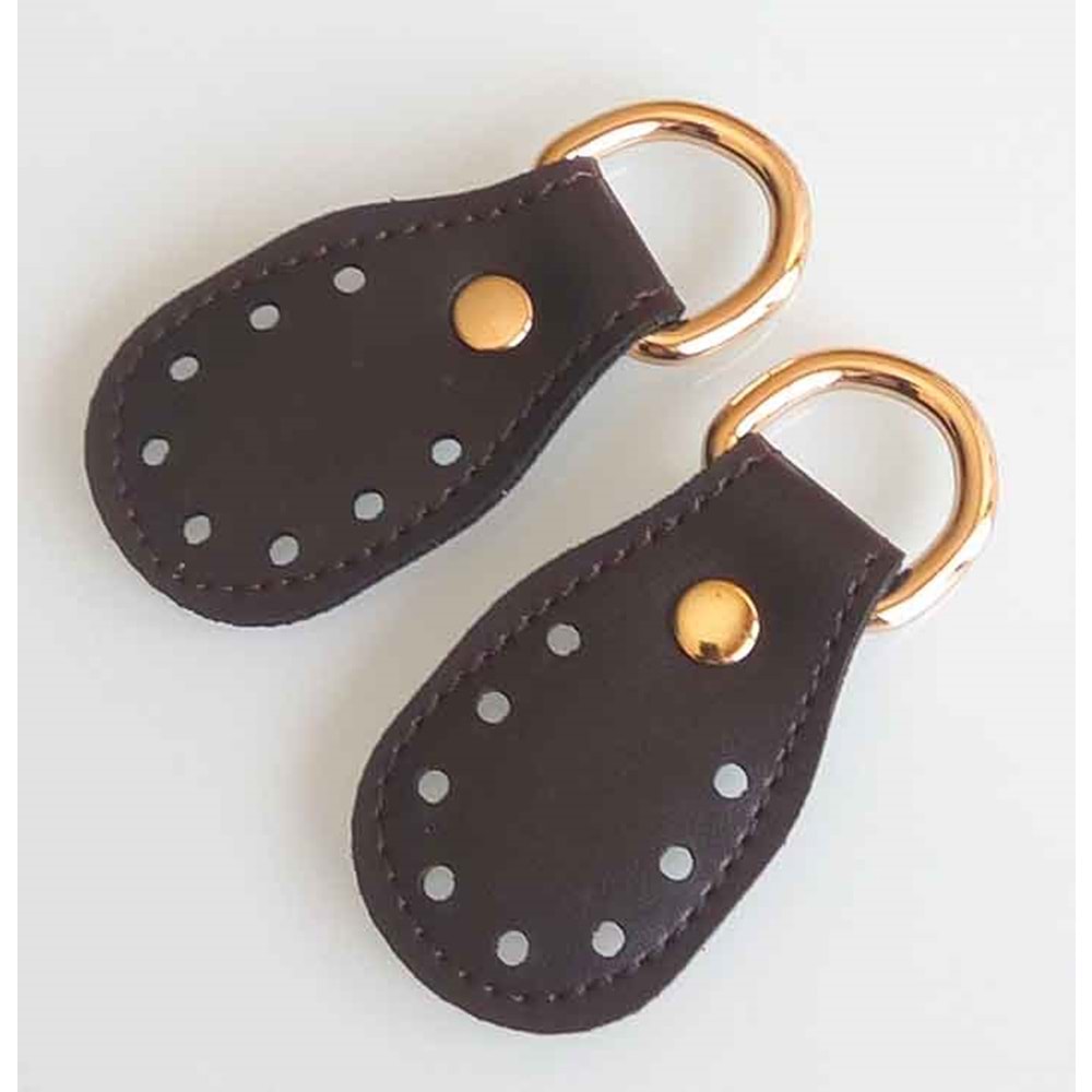 Çanta Aksesuar Koyu Kahve Renk, Sapların Uç Kısmına Dikmek İçin Deri Aparat.