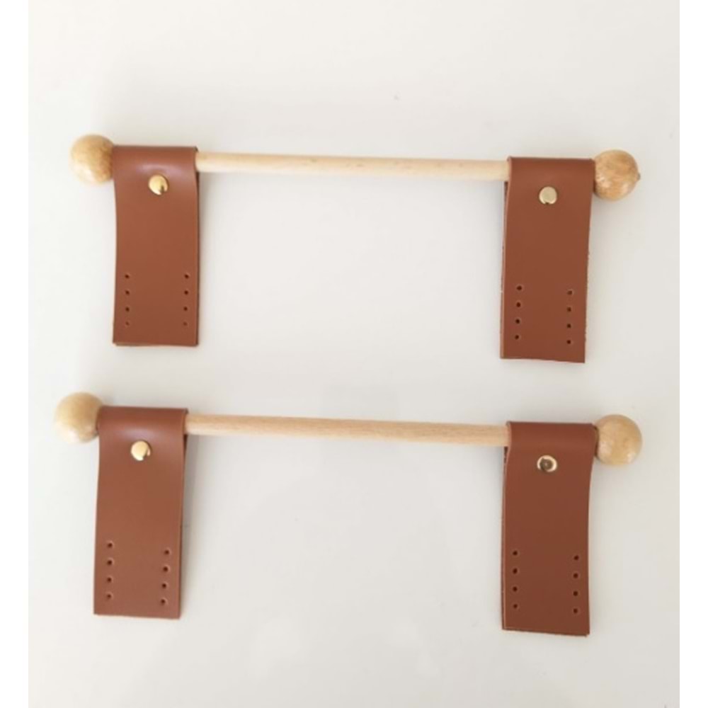 Çanta Aksesuar Suni Derili Ahşap Çanta Sapı Taba Renk