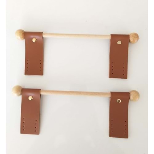 Çanta Aksesuar Suni Derili Ahşap Çanta Sapı Taba Renk