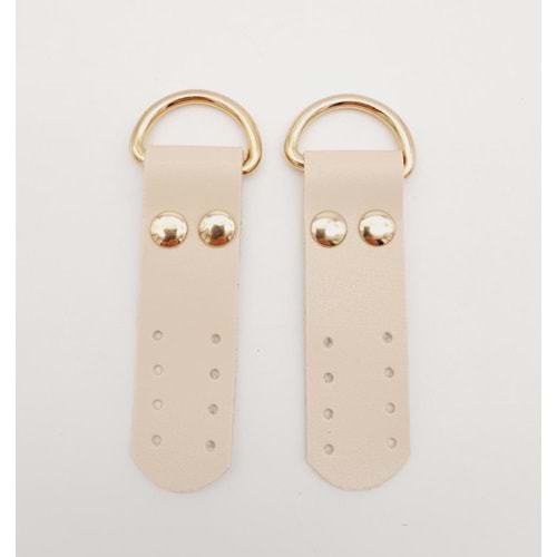 Çanta Aksesuar Krem Tek Kat Suni Deri Sapucu Böce Light Gold Metalli