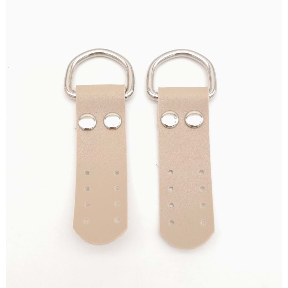 Çanta Aksesuar Bej Tek Kat Suni Deri Sapucu Böce Gümüş Metalli