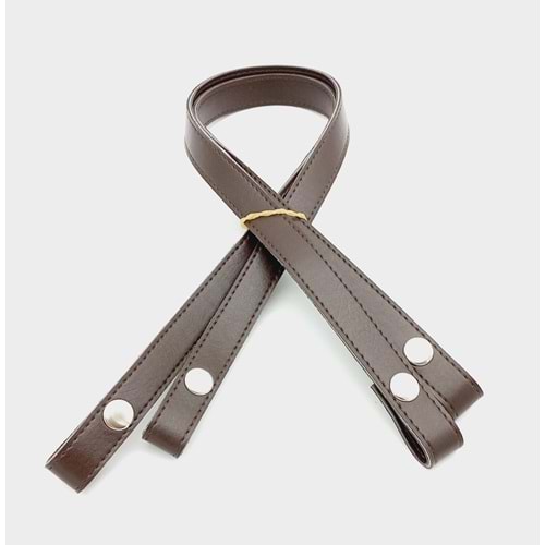 Çanta Aksesuar Çift Kat Dikişli Suni Deri Kahverengi Çıtçıtlı Çanta Sapı Gümüş Metalli