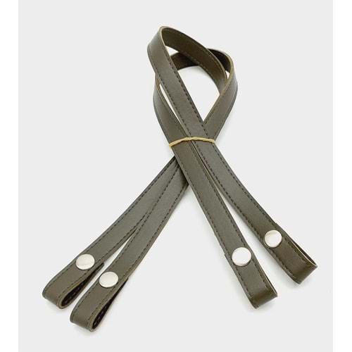 Çanta Aksesuar Çift Kat Dikişli Suni Deri Haki Çıtçıtlı Çanta Sapı Gümüş Metalli