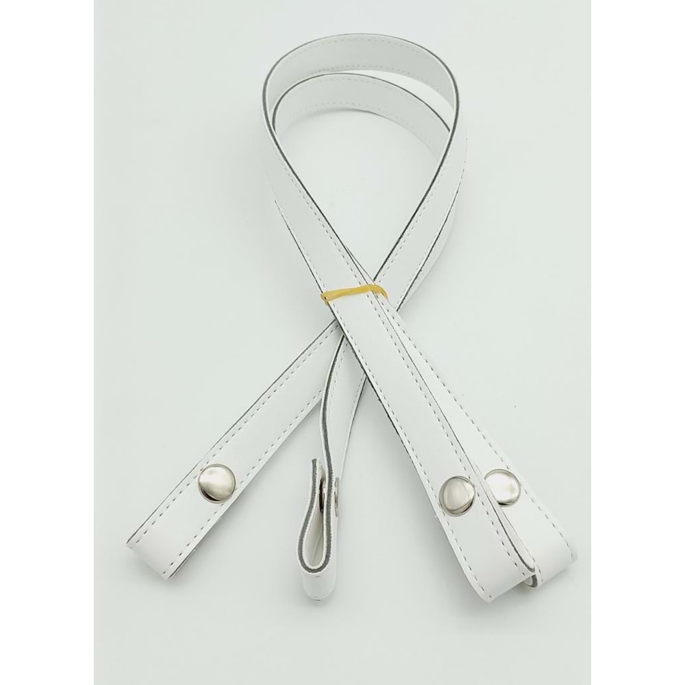 Çanta Aksesuar Çift Kat Dikişli Suni Deri Beyaz Çıtçıtlı Çanta Sapı 70 cm Gümüş Metalli