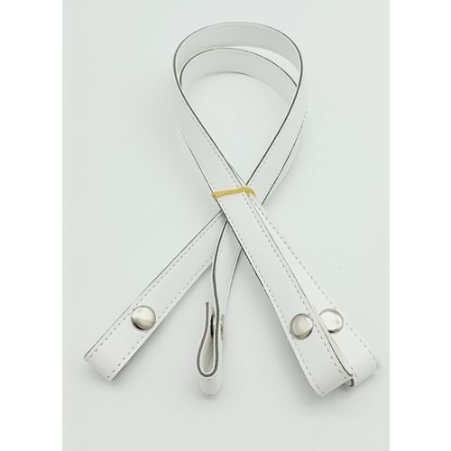 Çanta Aksesuar Çift Kat Dikişli Suni Deri Beyaz Çıtçıtlı Çanta Sapı 70 cm Gümüş Metalli