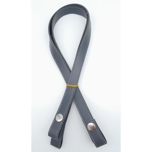 Çanta Aksesuar Çift Kat Dikişli Suni Deri Gri Çıtçıtlı Çanta Sapı 70 cm Gümüş Metalli