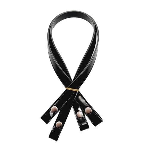 Çanta Aksesuar Rugan Deri Çift Kat Dikişli 70 cm Çıtçıtlı Çanta Sapı Siyah Renk Gümüş Metalli