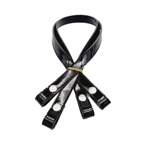 Çanta Aksesuar Rugan Deri Çift Kat Dikişli 70 cm Çıtçıtlı Çanta Sapı Siyah Renk Gümüş Metalli