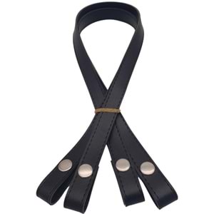 Çanta Aksesuar Çift Kat Dikişli Suni Deri Siyah Renk Çıtçıtlı Çanta Sapı 70 cm Gümüş Metalli