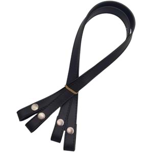 Çanta Aksesuar Çift Kat Dikişli Suni Deri Siyah Renk Çıtçıtlı Çanta Sapı 70 cm Gümüş Metalli