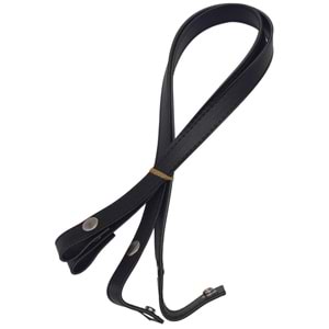 Çanta Aksesuar Çift Kat Dikişli Suni Deri Siyah Renk Çıtçıtlı Çanta Sapı 70 cm Gümüş Metalli