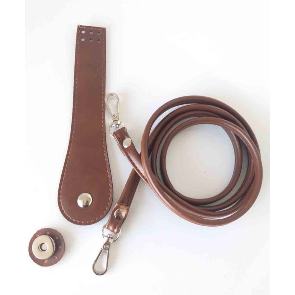 Çanta Aksesuar Suni Deri Cep Telefonu Seti Dikişli Taba Gümüş Renk