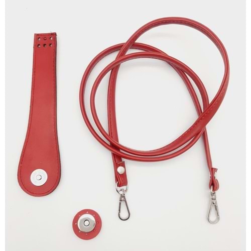 Çanta Aksesuar Suni Deri Cep Telefonu Seti Dikişli Kırmızı Renk Gümüş Metalli