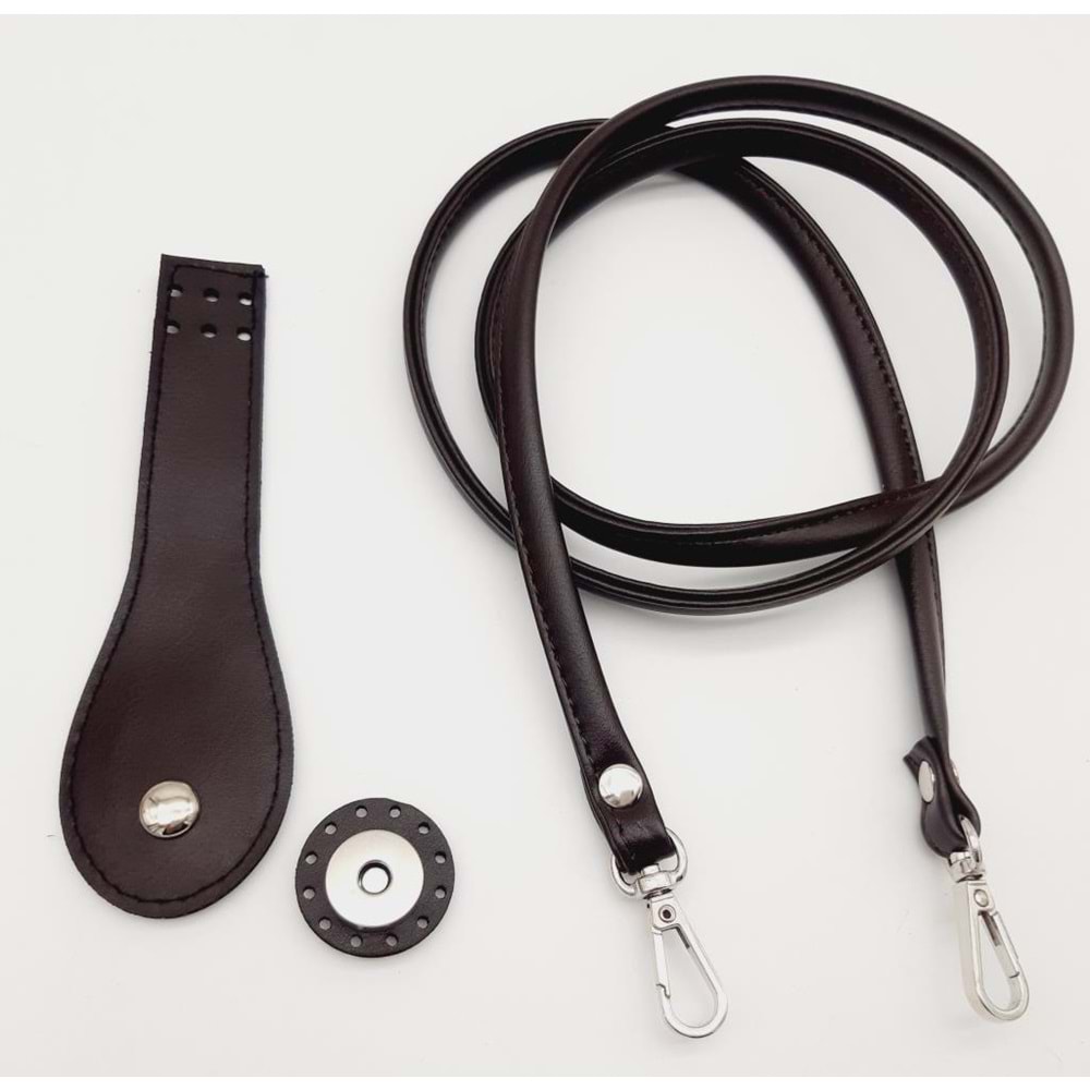 Çanta Aksesuar Suni Deri Cep Telefonu Seti Dikişli Kahverengi Gümüş Metalli