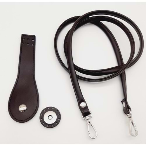 Çanta Aksesuar Suni Deri Cep Telefonu Seti Dikişli Kahverengi Gümüş Metalli