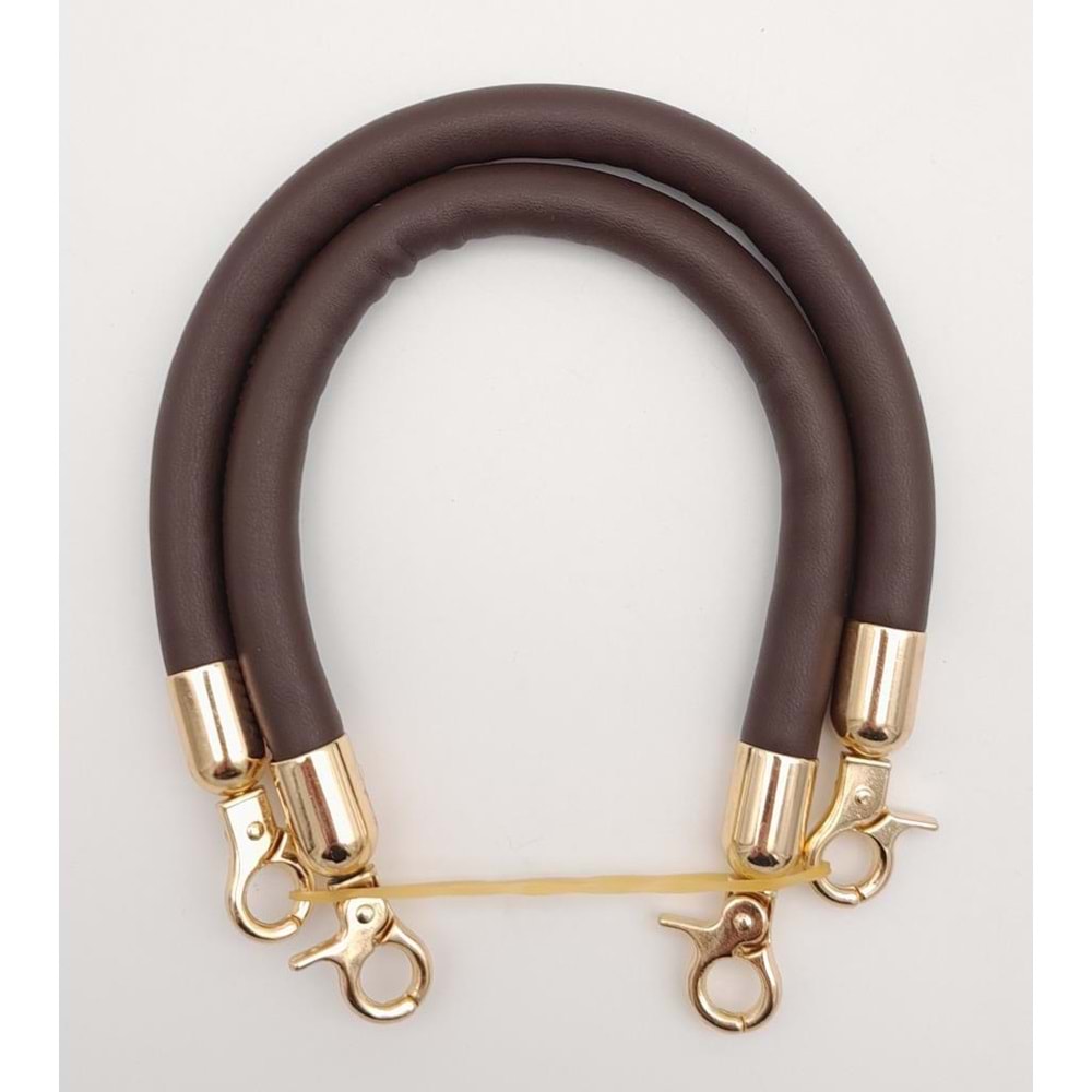 Çanta Aksesuar Çift Kısa Kordon Çanta Sapı Koyu Kahverengi Light Gold Metalli