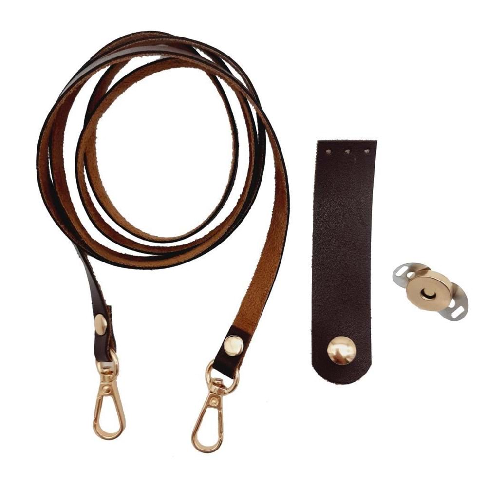 Çanta Aksesuar Suni Deri Kahverengi Cep Telefonu Seti Light Gold Metalli