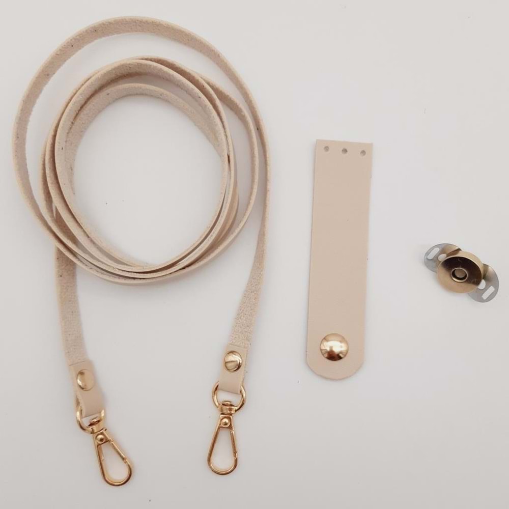 Çanta Aksesuar Suni Deri Krem Cep Telefonu Seti Light Gold Metalli