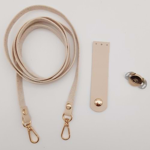 Çanta Aksesuar Suni Deri Krem Cep Telefonu Seti Light Gold Metalli