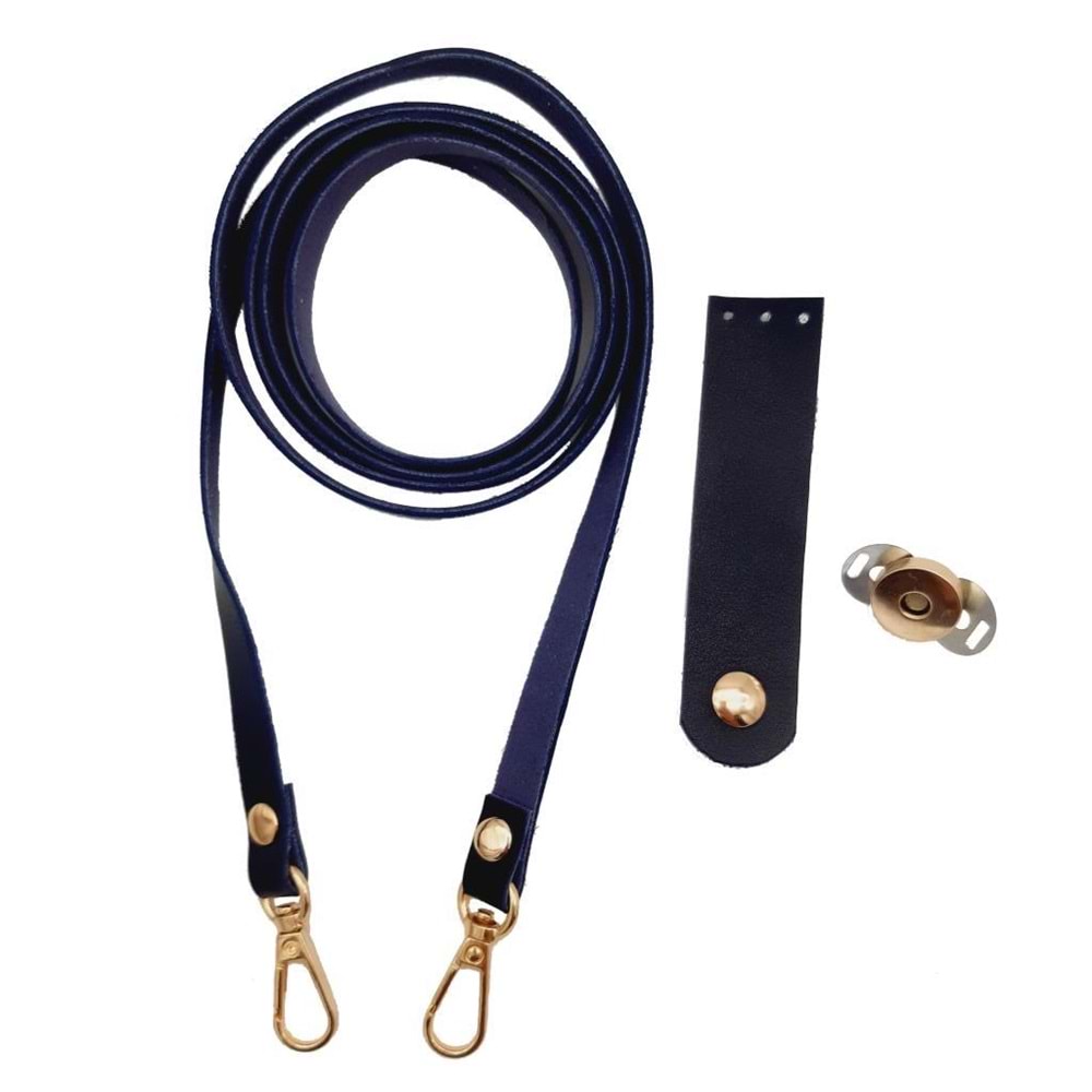 Çanta Aksesuar Suni Deri Lacivert Cep Telefonu Seti Light Gold Metalli