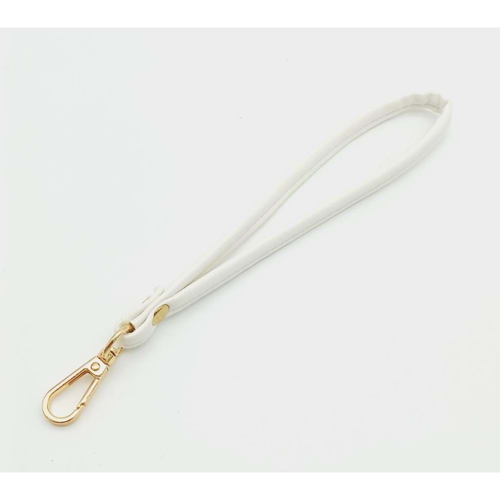 Çanta Aksesuar Dikişli Suni Deri Beyaz Renk Elcik Light Gold Metal